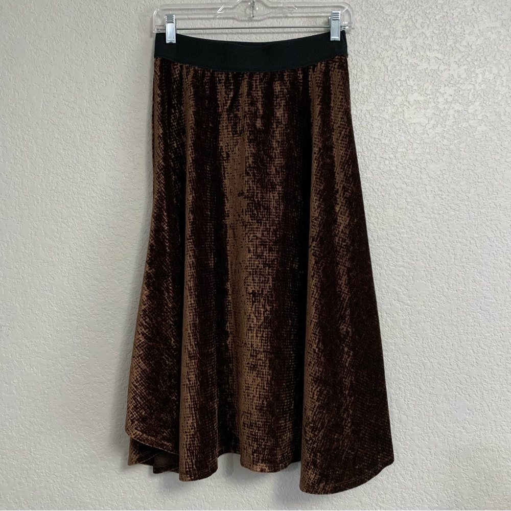 Vtg Y2K Calvin Klein Skirt XS Velvet Textured Midi Brown Boho